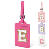 Initial Luggage Tags for Suitcases, Cute Letter Luggage Bag Suitcase Identifier Name Baggage Tag, PU Leather Travel Luggage Tags, Bag Tags for Men Women Kids Luggage Handbags(Rosered-White E)
